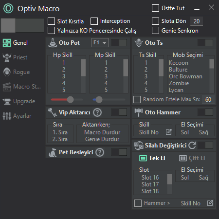 Optiv - Gelişmiş Knight Online Macro Genel Arayüzü