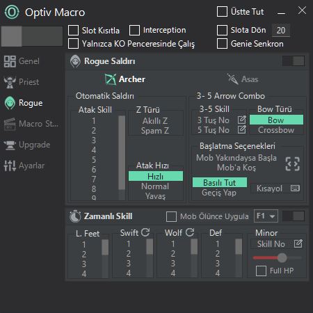 Knight Online okçu (archer) macro ayarları - 3-5 combo