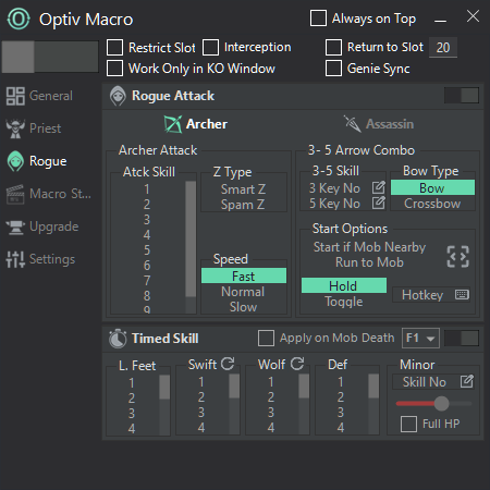 Knight Online archer macro settings - 3-5 combo configuration