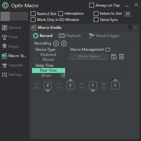 Optiv Macro Studio Interface - Create your own macros