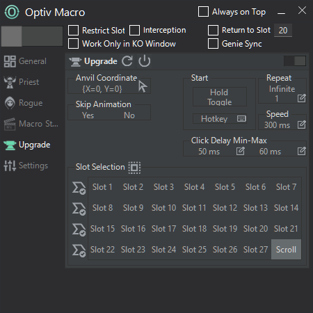 Automatic upgrade bot - Optiv Macro item upgrade settings