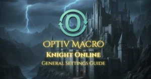 Optiv Macro general settings panel - includes Captcha protection, Interception driver, and keyboard shortcut configuration.